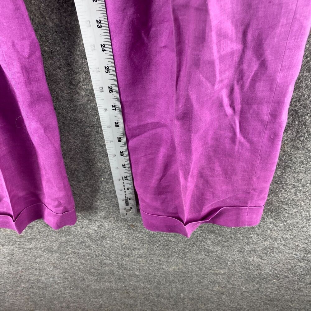Jerri Sherman Pants Women 8 Purple High Rise Pleated Straight Linen Cuffed - Picture 7 of 10